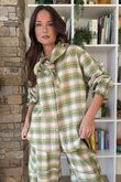 Agnes Plaid Brushed Cotton Neckerchief Blouse Greens